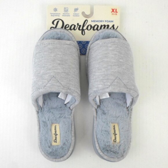Dearfoams Demi-Rib Knit Slide Slippers Light Heather Gray - Picture 1 of 9